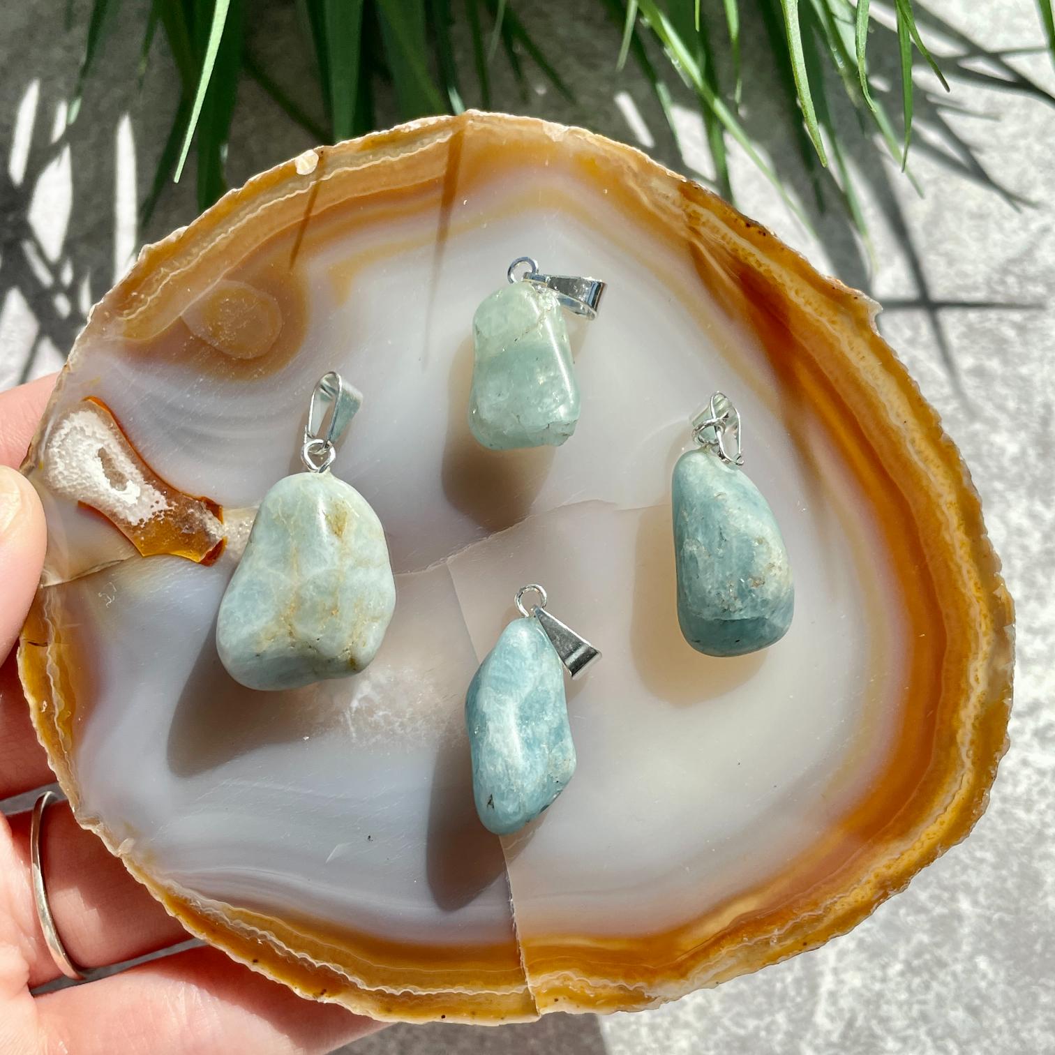 Tumbled Mini Pendant - Aquamarine DARK Tumbled Mini Pendant - Aquamarine DARK